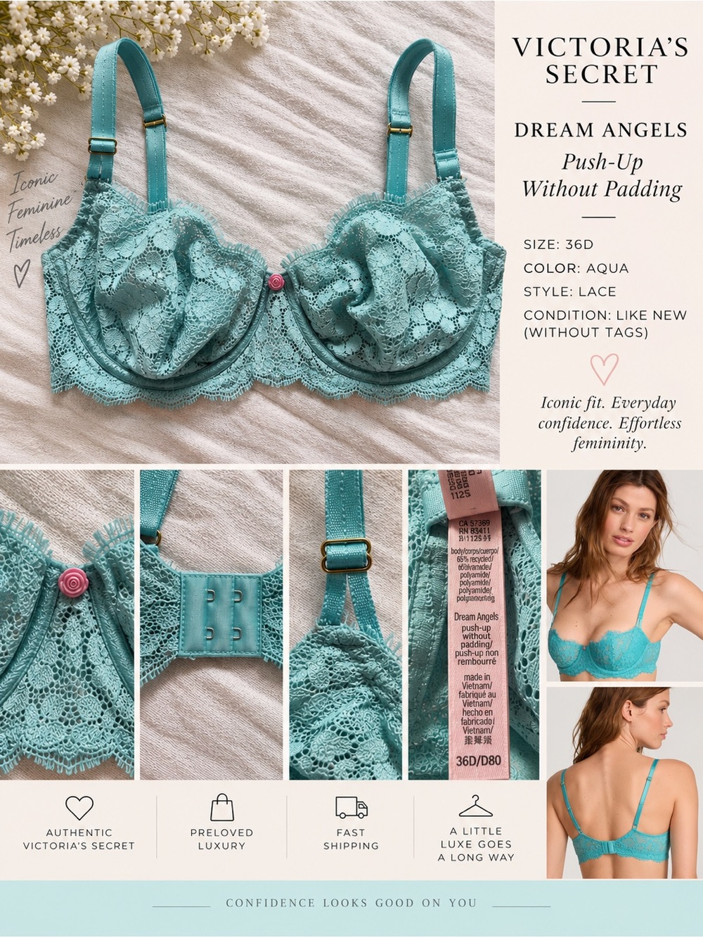 Victoria's Secret Lace Push-Up Bra — Aqua/Turquoise